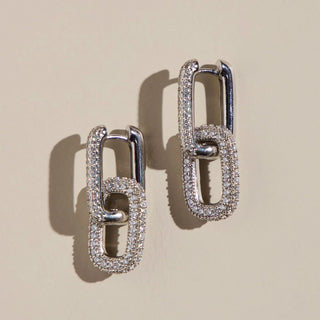 Pave Double Link Hoops Silver