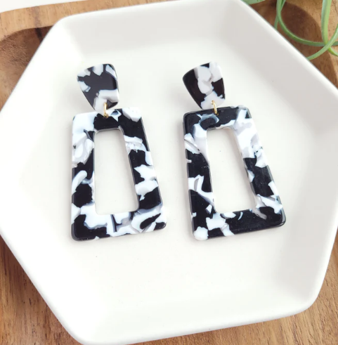 Geo Statement Black & White Earrings